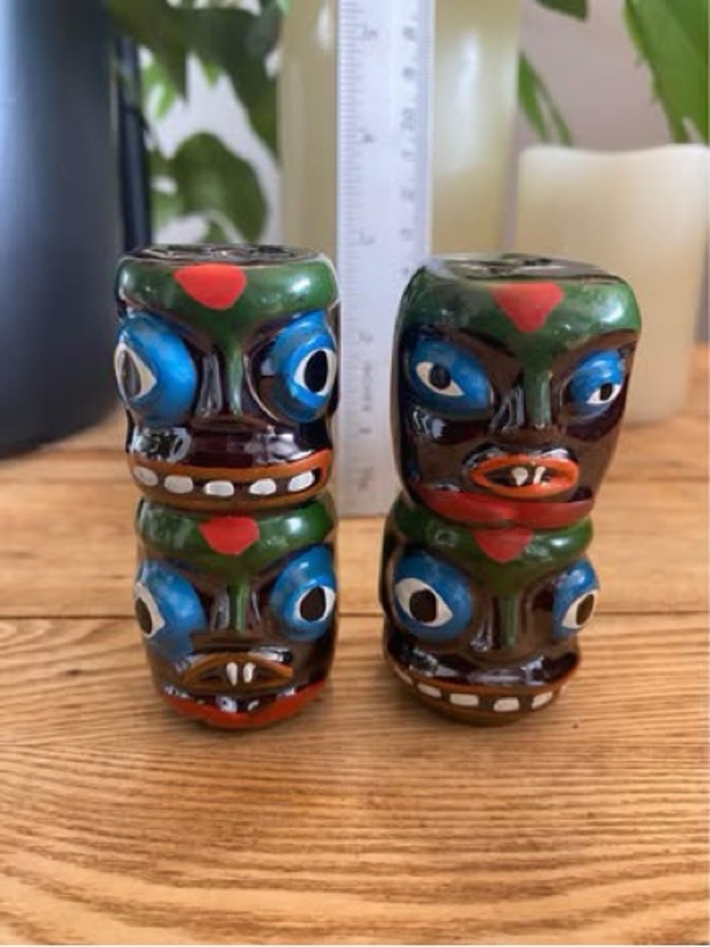Vintage Pacific Northwest Indigenous Ceramic Totem Pole Salt & Pepper Shakers